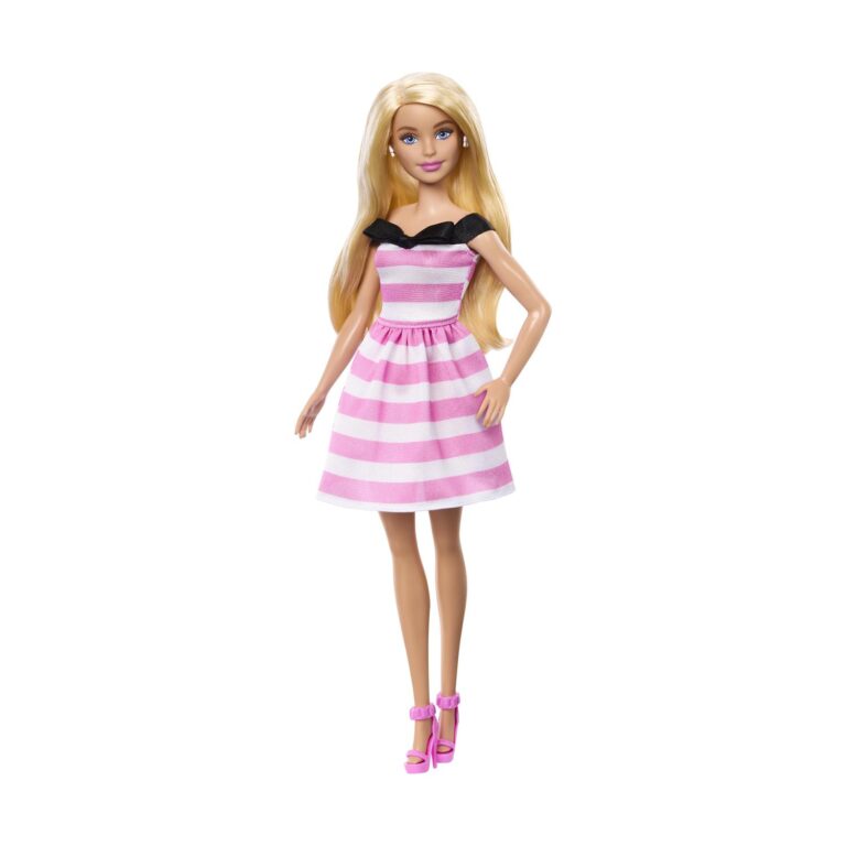 Mattel Barbie 65th Anniversary - Blonde Doll with Pink Striped Dress (HTH66)