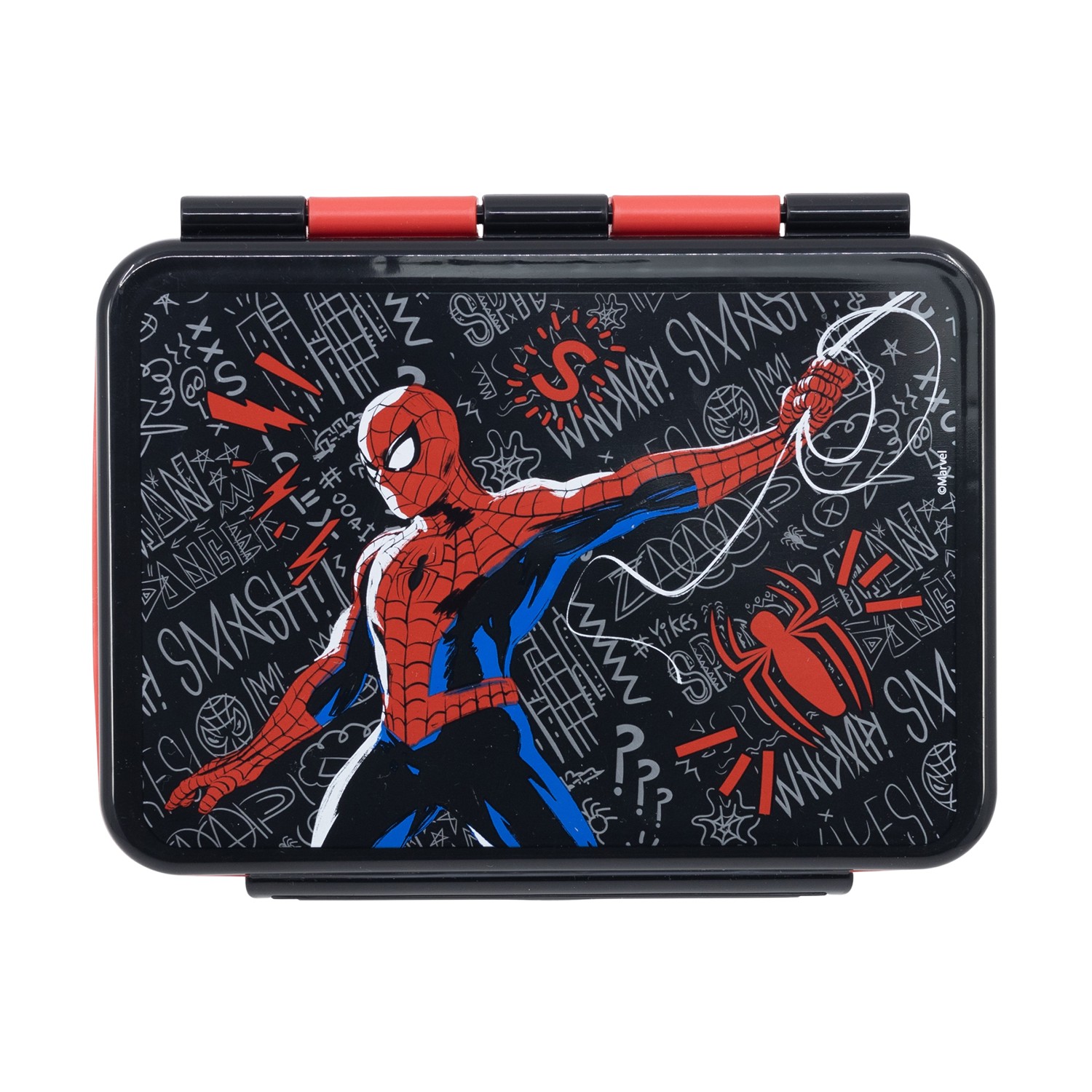 Stor: Marvel: Spiderman Black Board - Stainless Steel Clamp Rectangular Sandwich Box (1100ml) (74756)