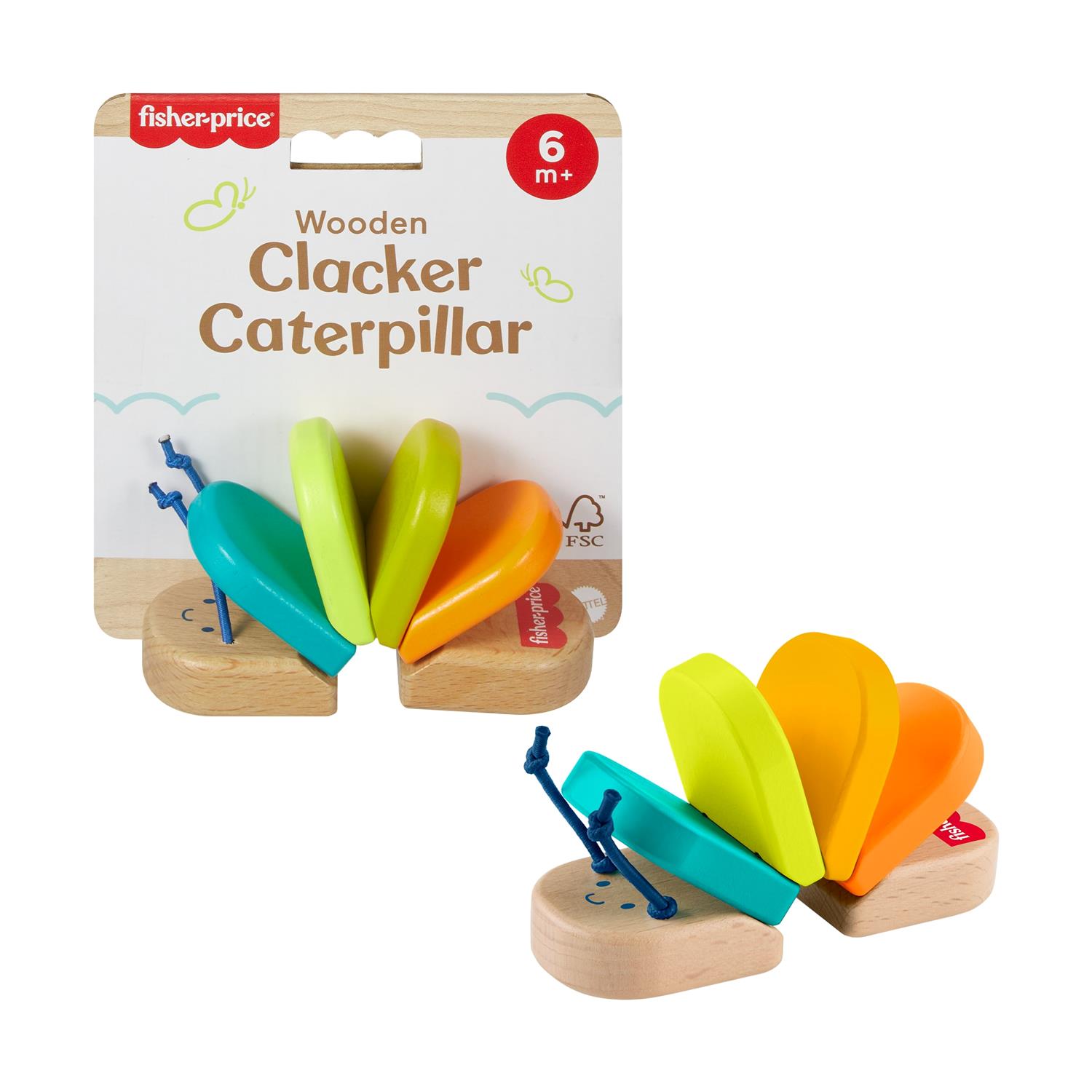 Fisher Price - Wooden Clacker Caterpillar (JCY39)