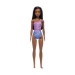 Mattel Barbie: Beach - Dark Skin Doll Wearing Tropical Pink and Blue Swimsuit (HXX49)