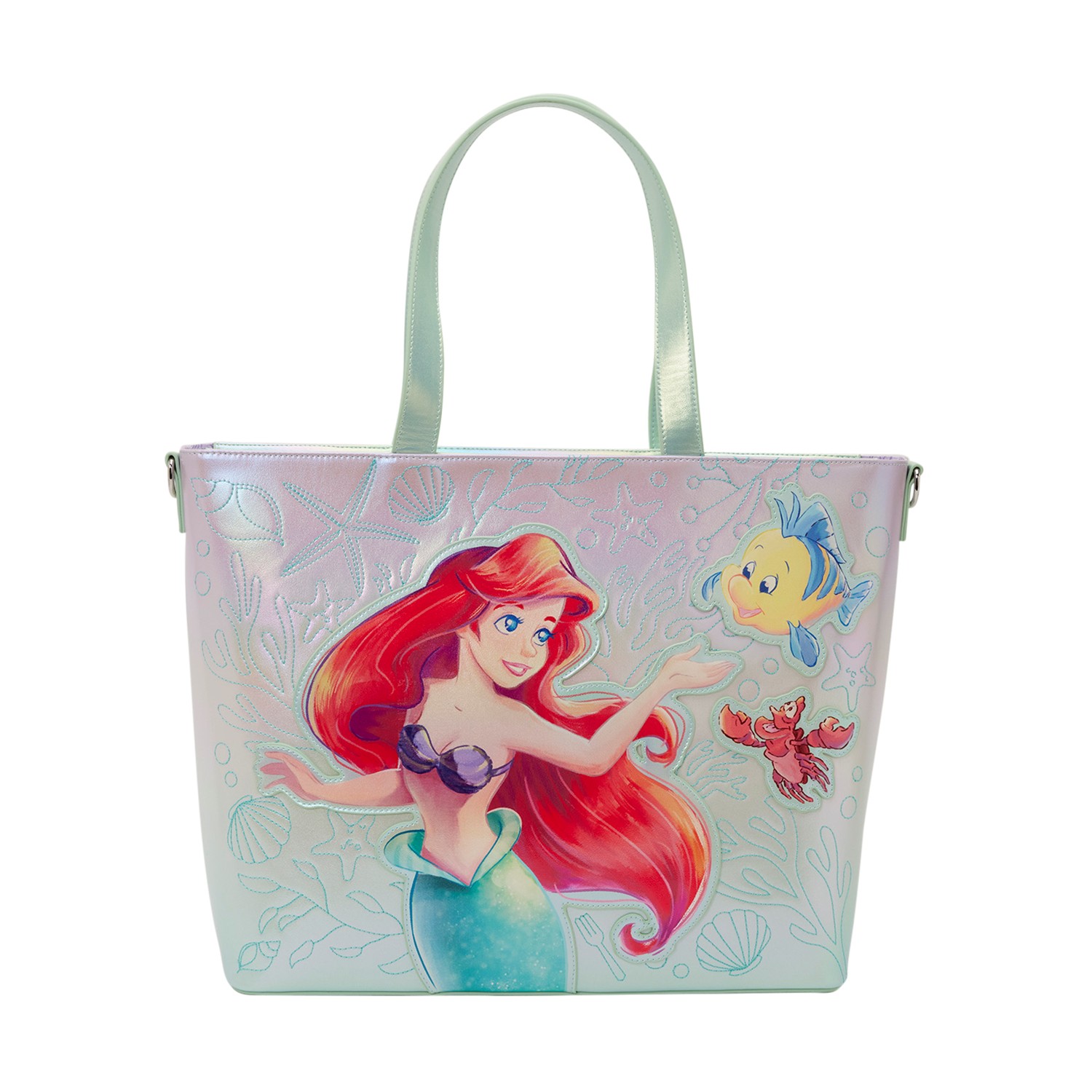 Loungefly Disney: The Little Mermaid - Ariel & Flounder Tote Bag with Coin Bag (WDTB3509)