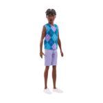 Mattel Barbie: Style - Ken Fashionistas Doll with Dark Skin, Lavendar Shorts with Turquoise & Lavender Argyle Shirt #253 (JJN67)