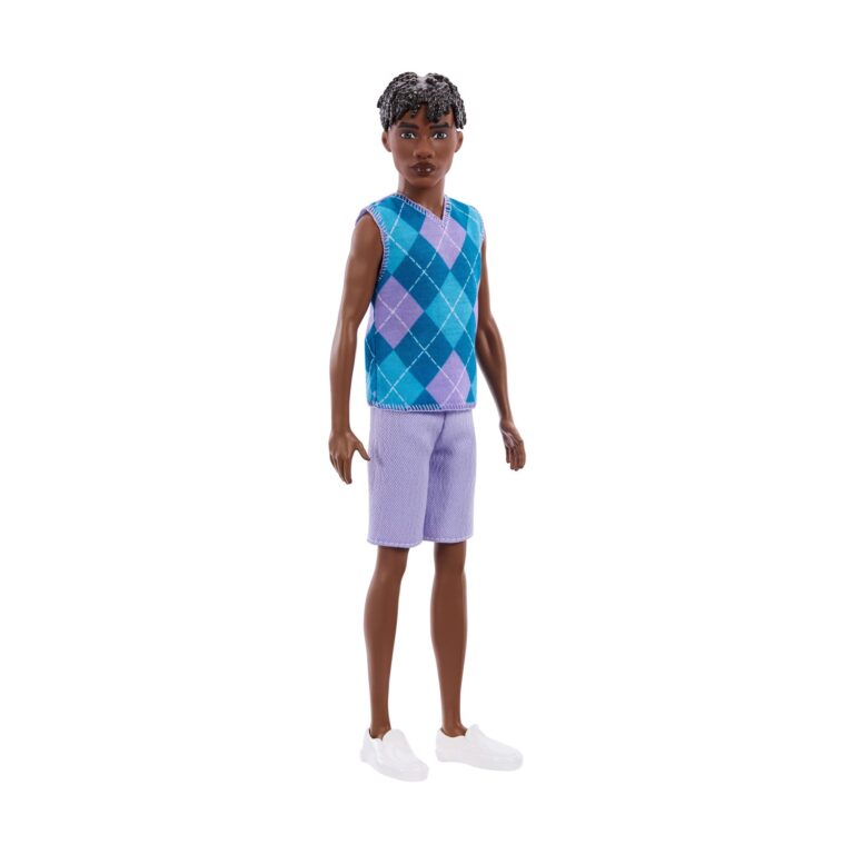 Mattel Barbie: Style - Ken Fashionistas Doll with Dark Skin, Lavendar Shorts with Turquoise & Lavender Argyle Shirt #253 (JJN67)